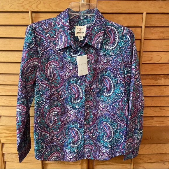 Vintage Appleseed’s Women's Paisley Button-Up Shirt Size 8P Purple Teal Retro - Picture 15 of 15